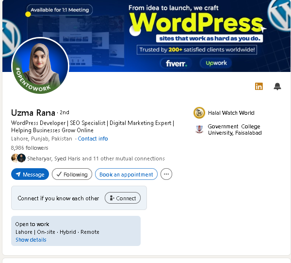 Uzma Rana — WordPress Developer · SEO Specialist · Digital Marketing